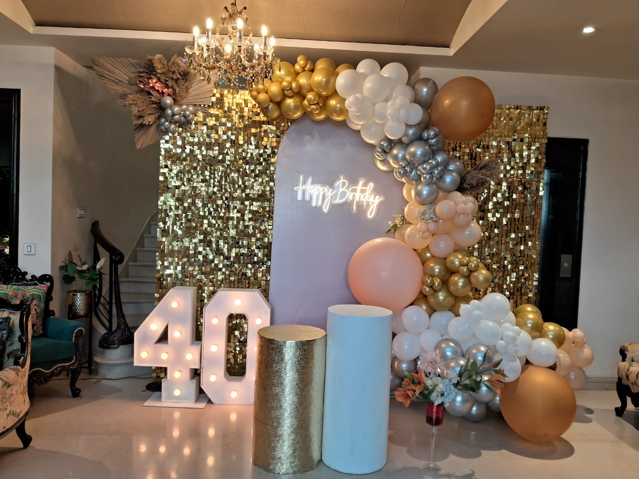 Golden Glam 40th Birthday Setup