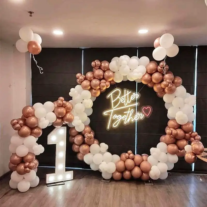 Rose Gold and White Ring Backdrop - Better Together Anniversary Decor