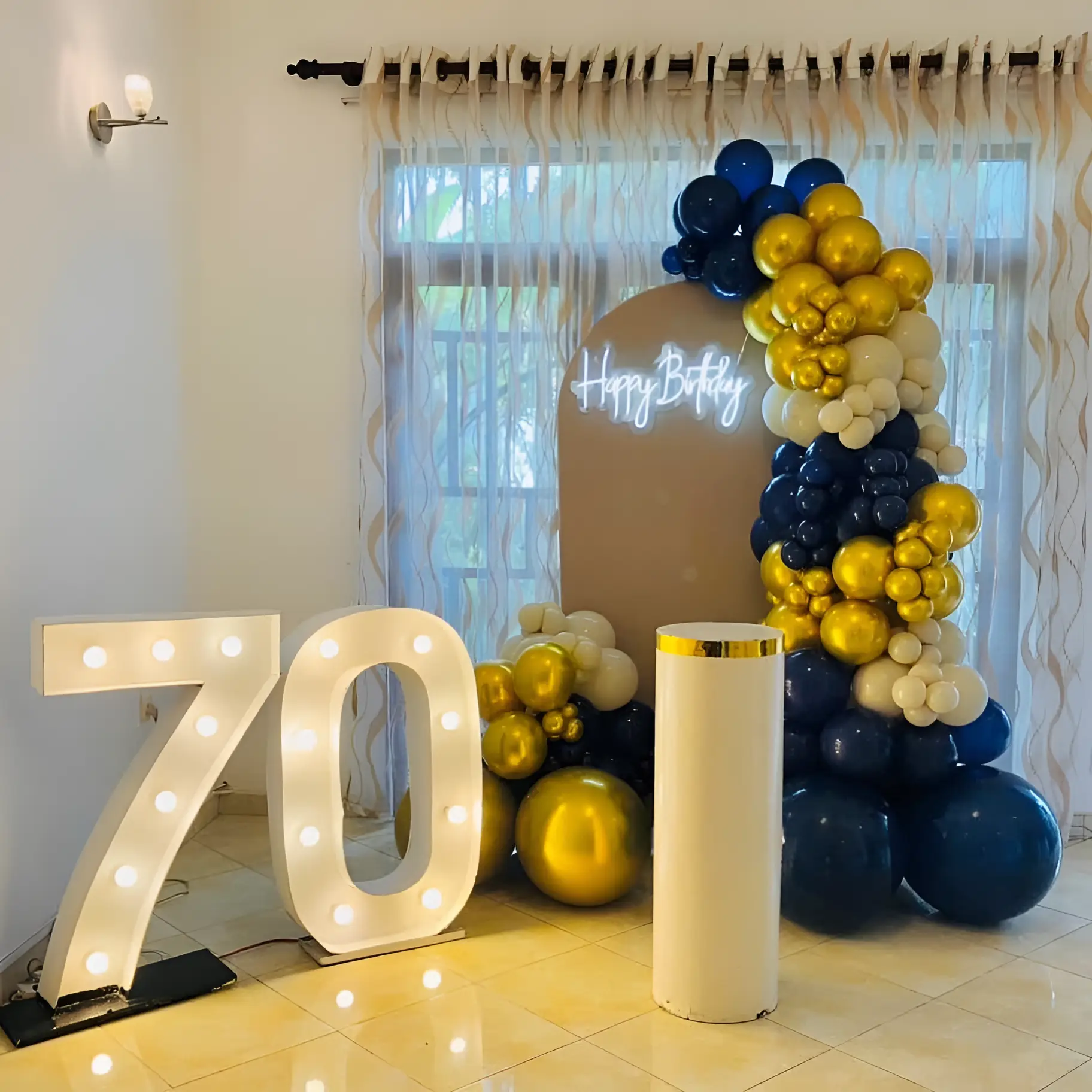 Golden Navy Blue Birthday Backdrop