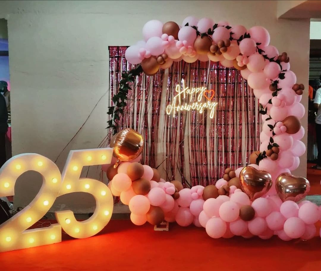 Rose Gold 25th Anniversary Balloon Arch