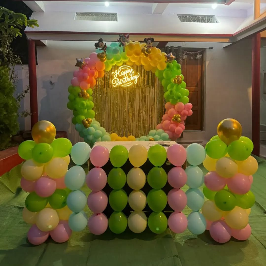 Vibrant Cartoon-Themed Birthday Arch