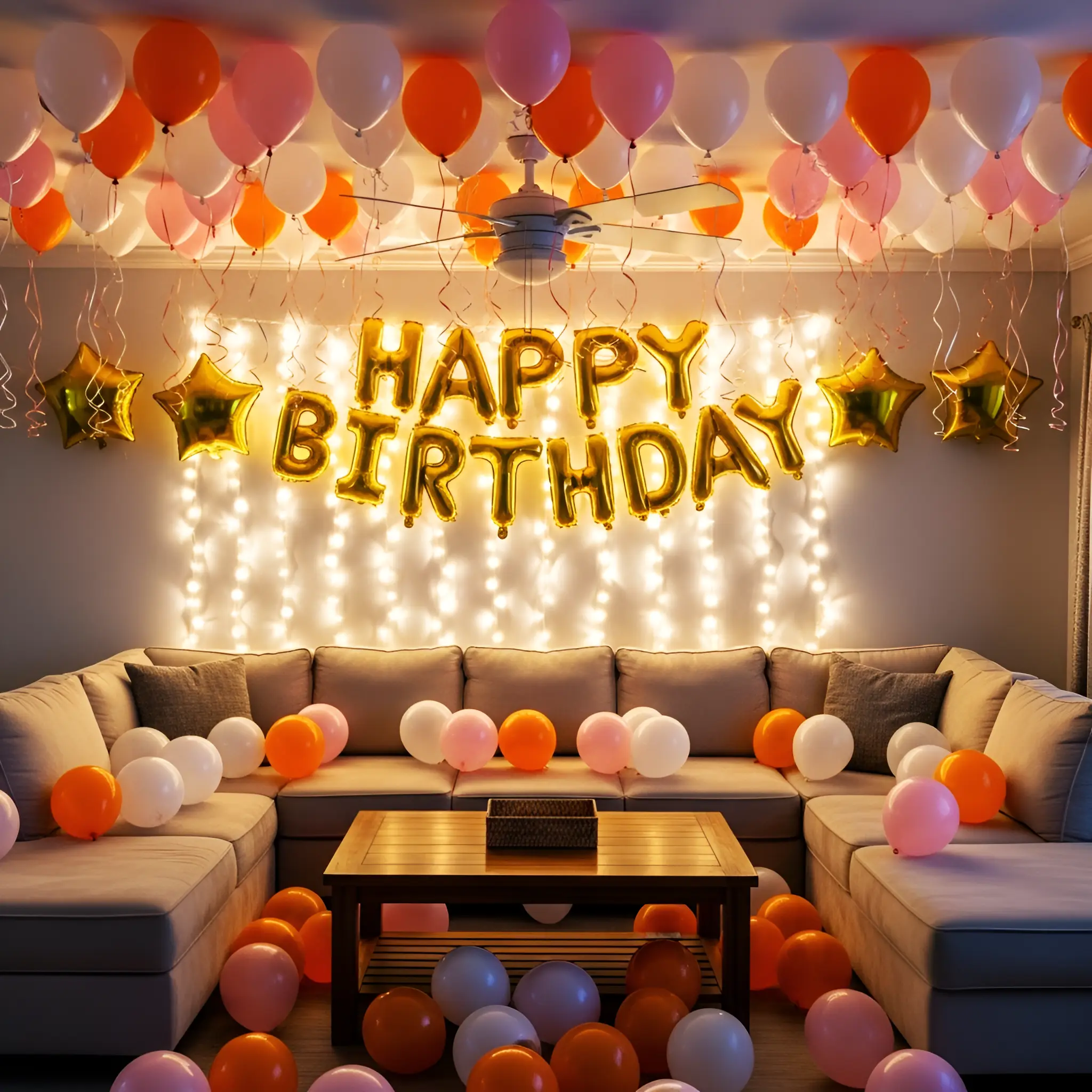 Cozy Living Room Birthday Balloon Décor