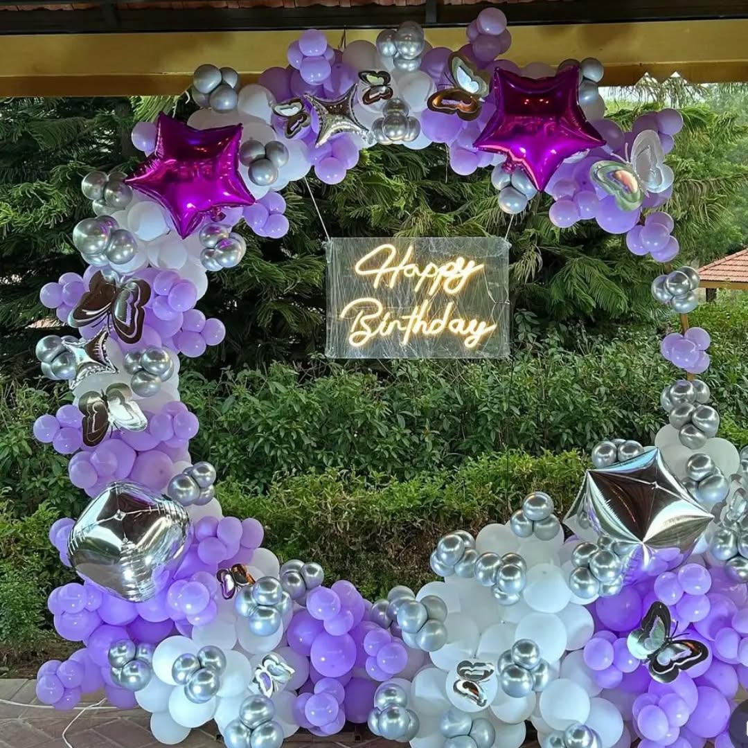 Elegant Purple and Silver Birthday Backdrop