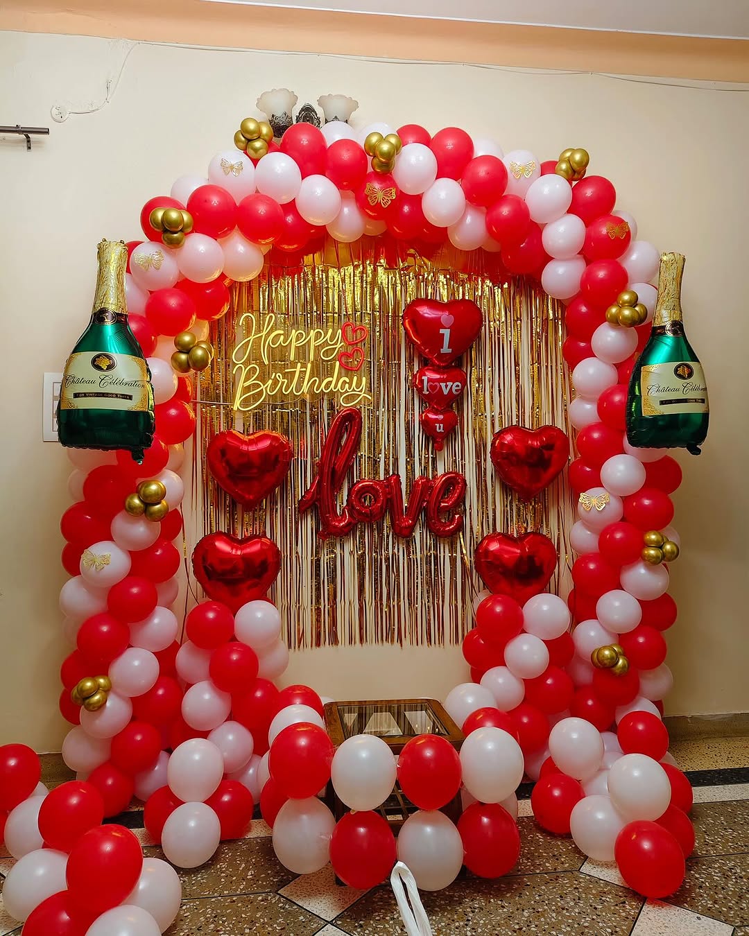 Romantic Red and Gold Birthday Backdrop