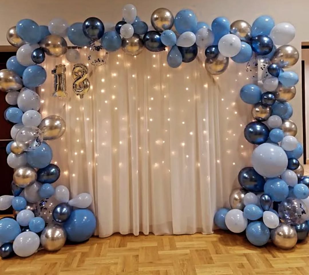 Elegant Blue and Gold Birthday Backdrop