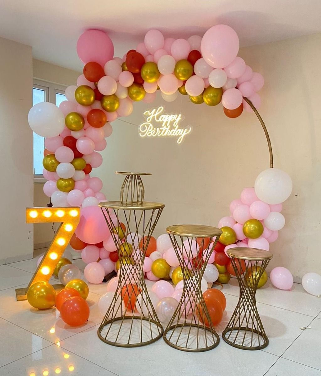 Elegant Pink and Gold Birthday Arch