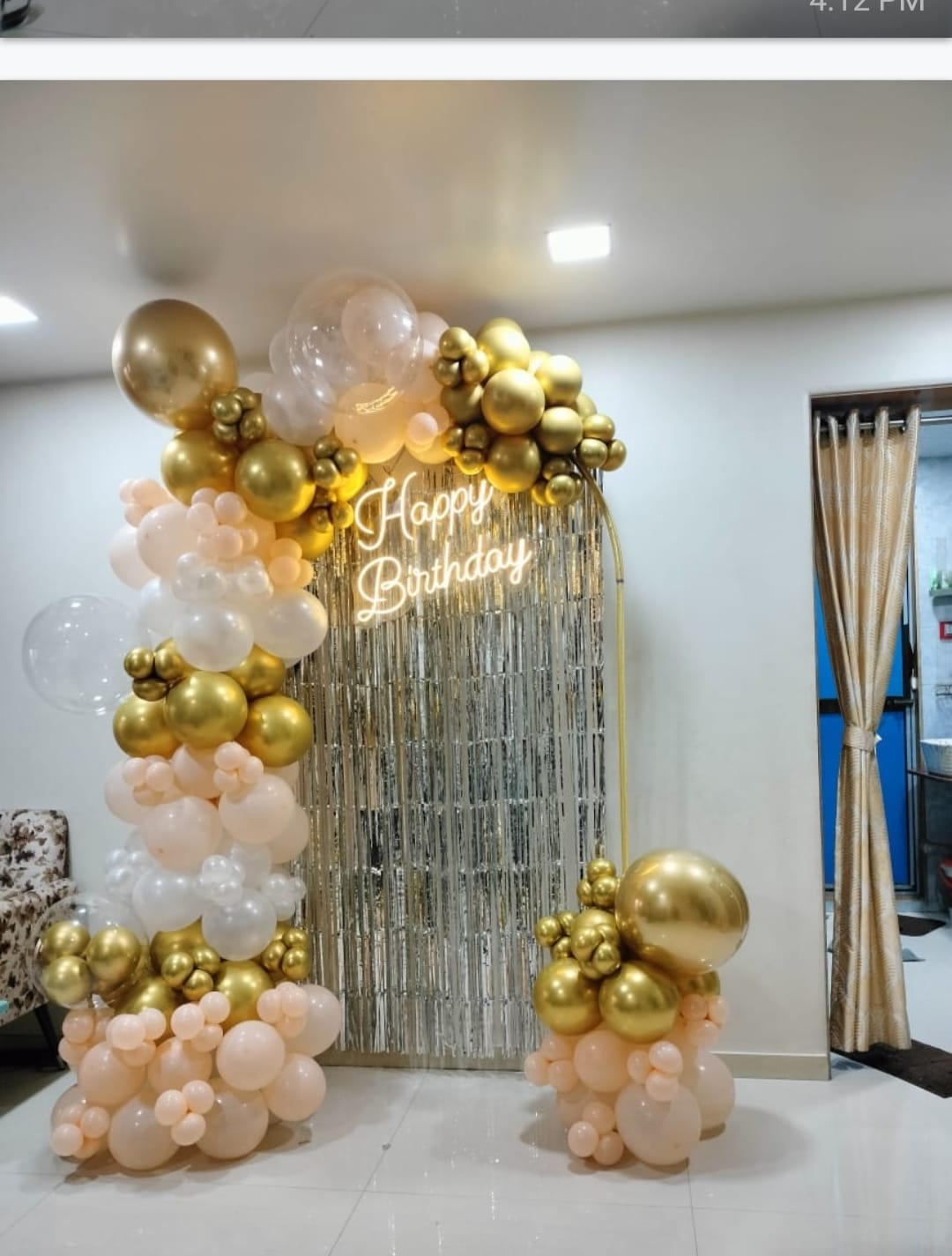 Golden Glow Birthday Backdrop with Metallic Balloons