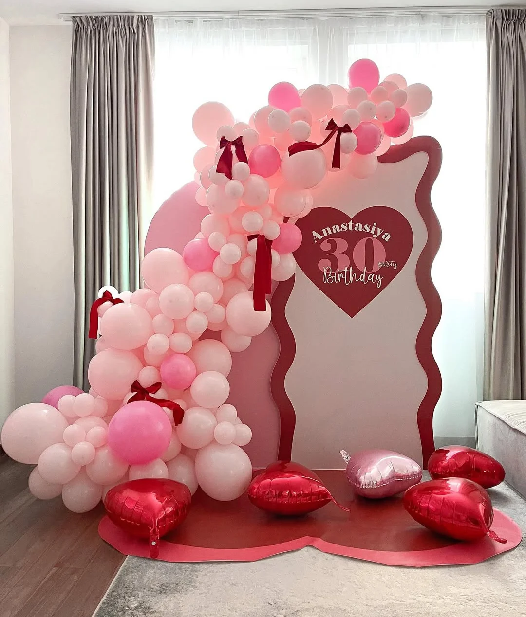Pink Heart Luxe 30th Birthday Setup