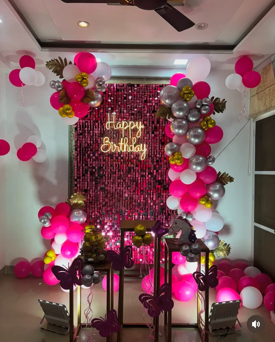 Pink and Gold Butterfly Birthday Setup