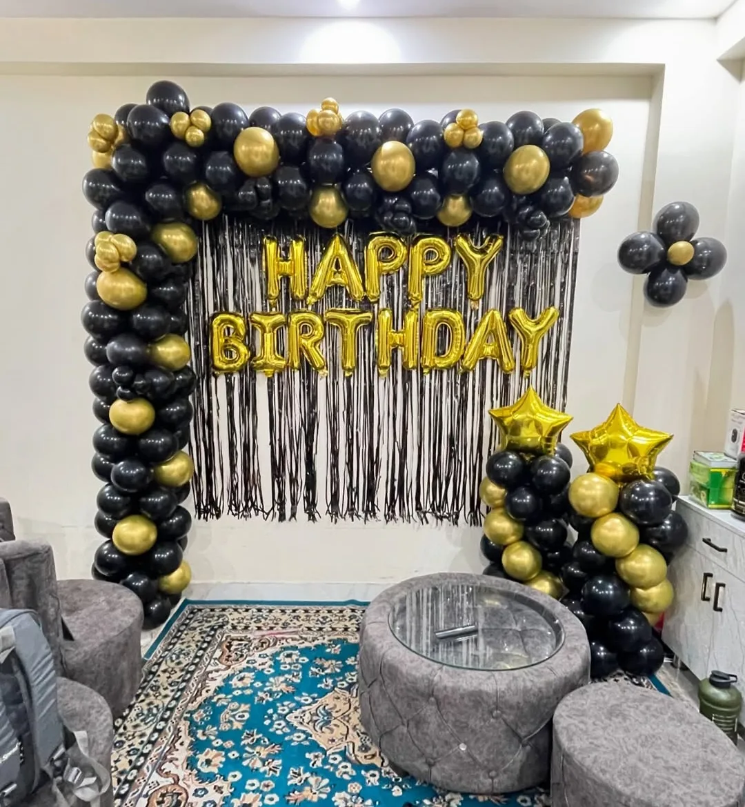 Elegant Black and Gold Birthday Backdrop