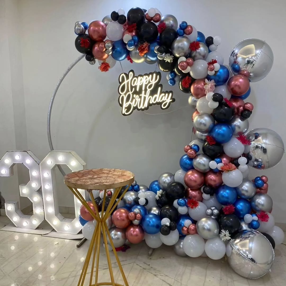 Elegant Metallic Balloon Arch with LED Numbers