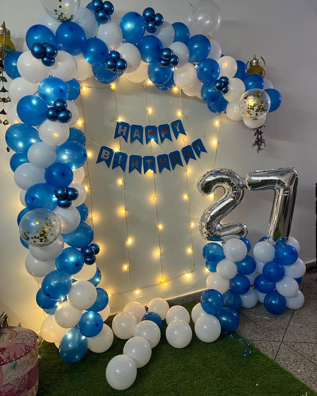 Blue and White Elegant Birthday Backdrop