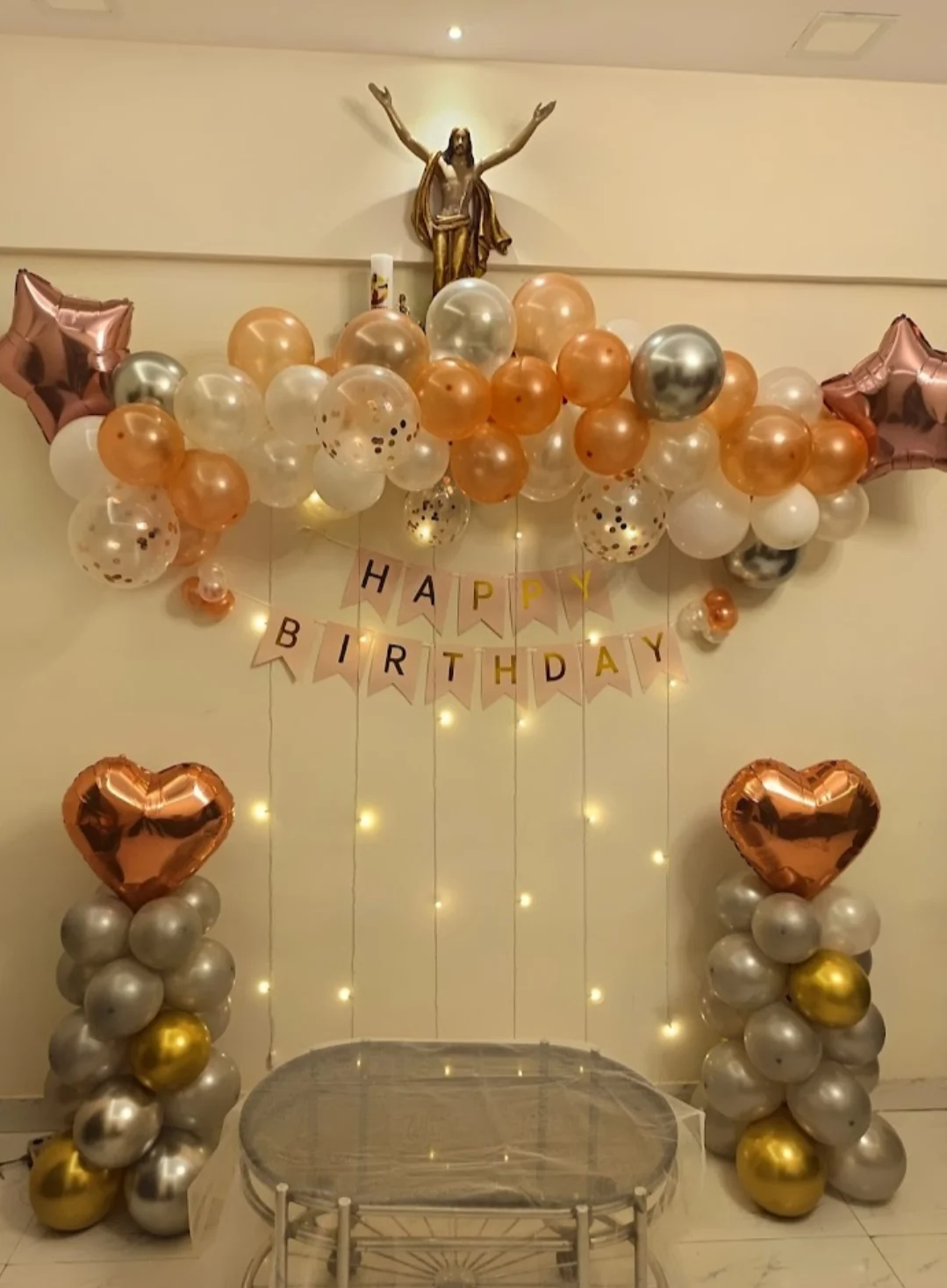 Rose Gold and Silver Birthday Decor