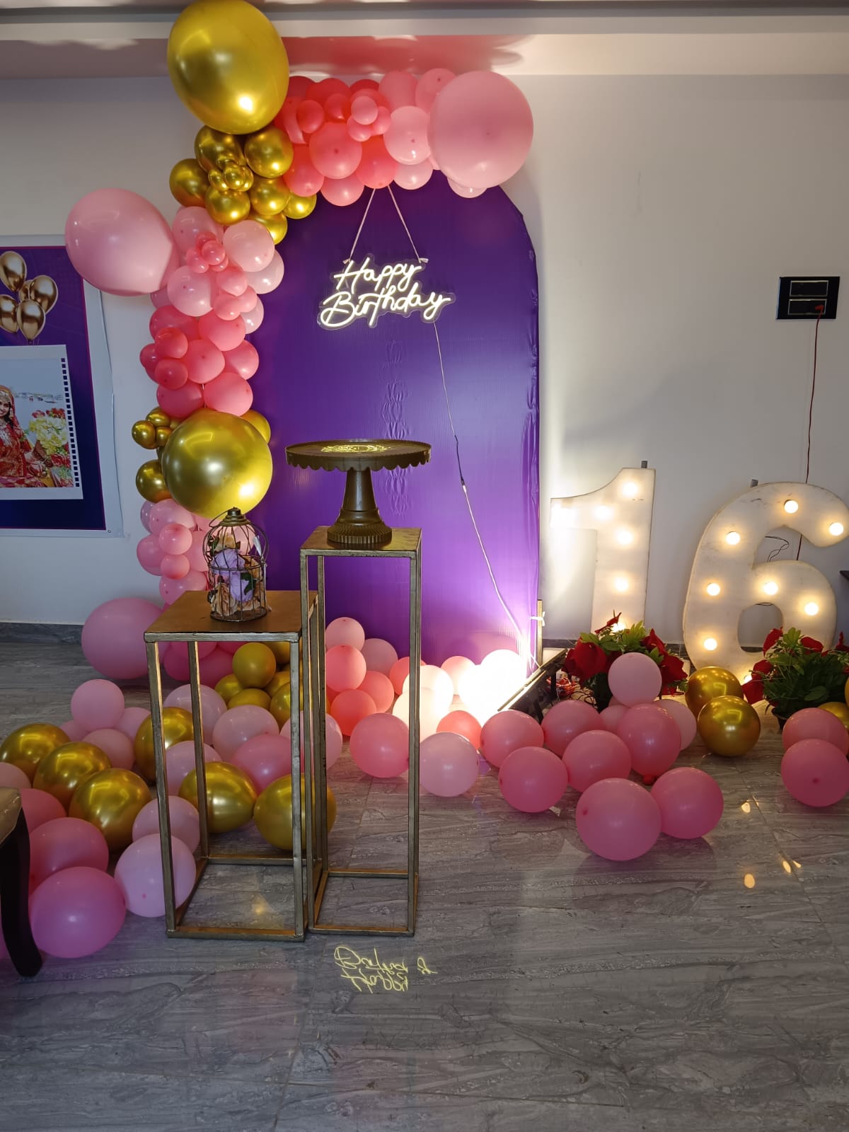 Golden Blush Arch Birthday Panel Setup