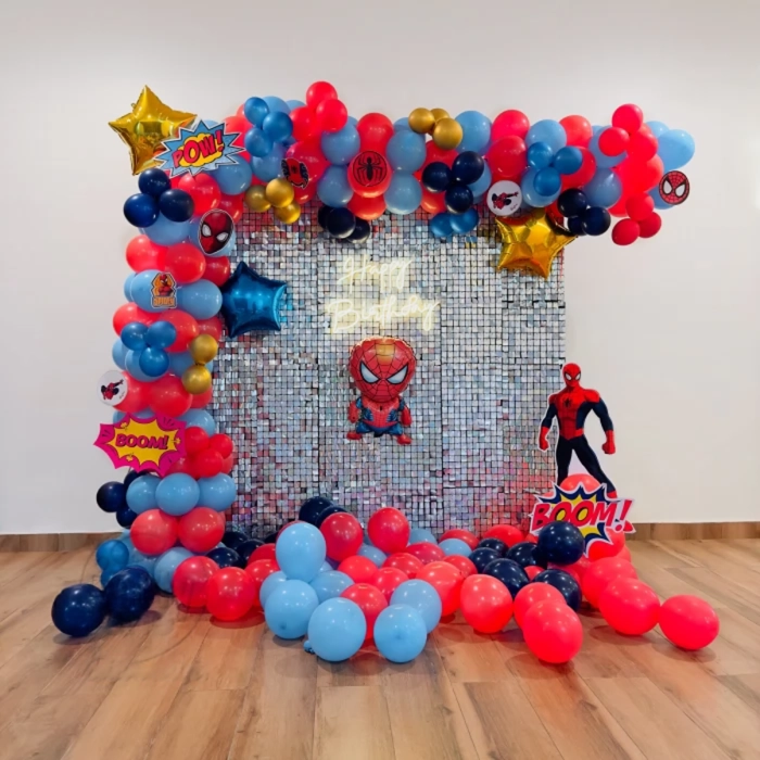 Silver Sequin Spiderman Theme Decoration - Hyderabad