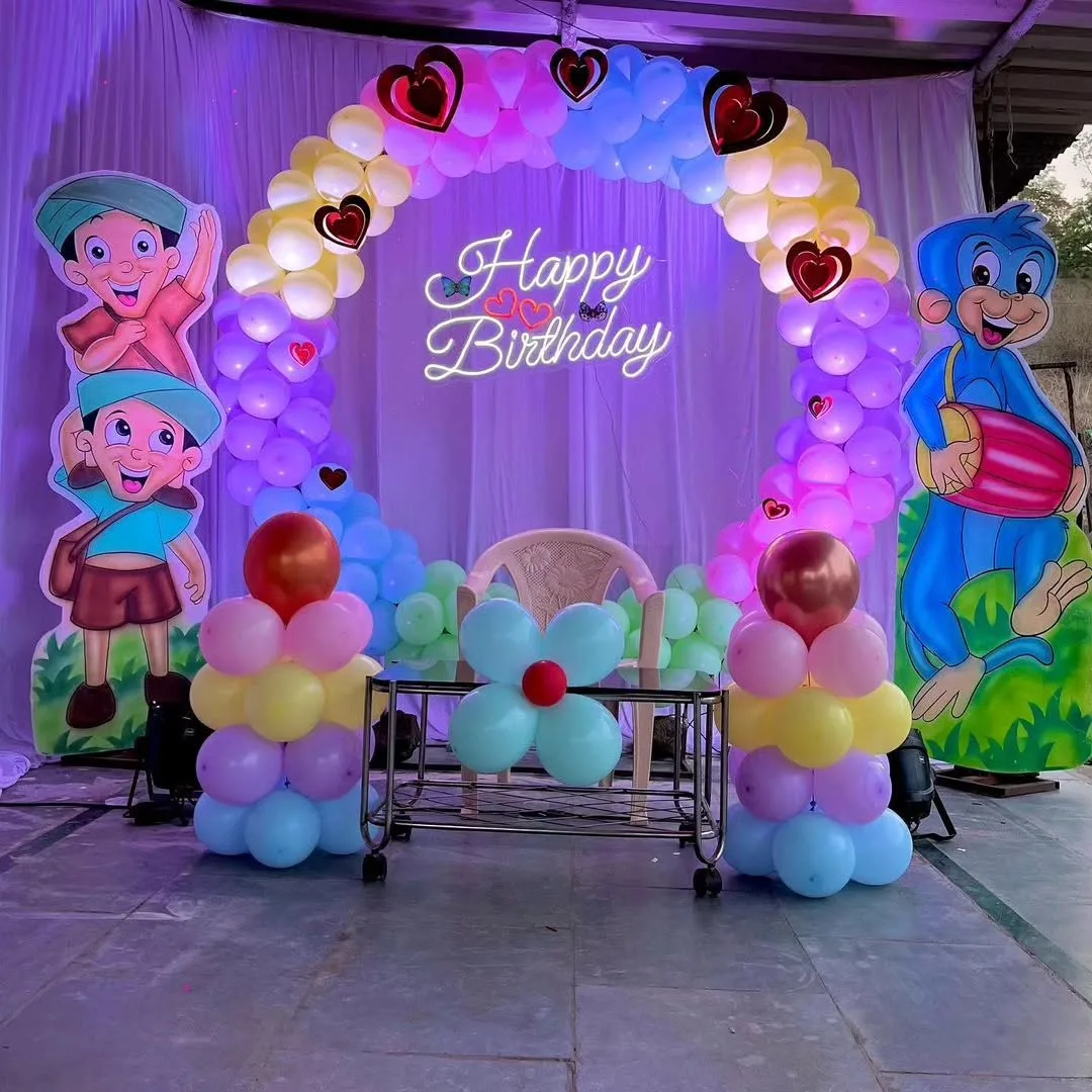 Cartoon-Themed Birthday Balloon Arch